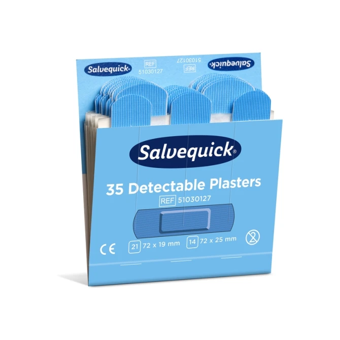 Pleisters Salvequick blauw detectabel refill 6x 35 stuks