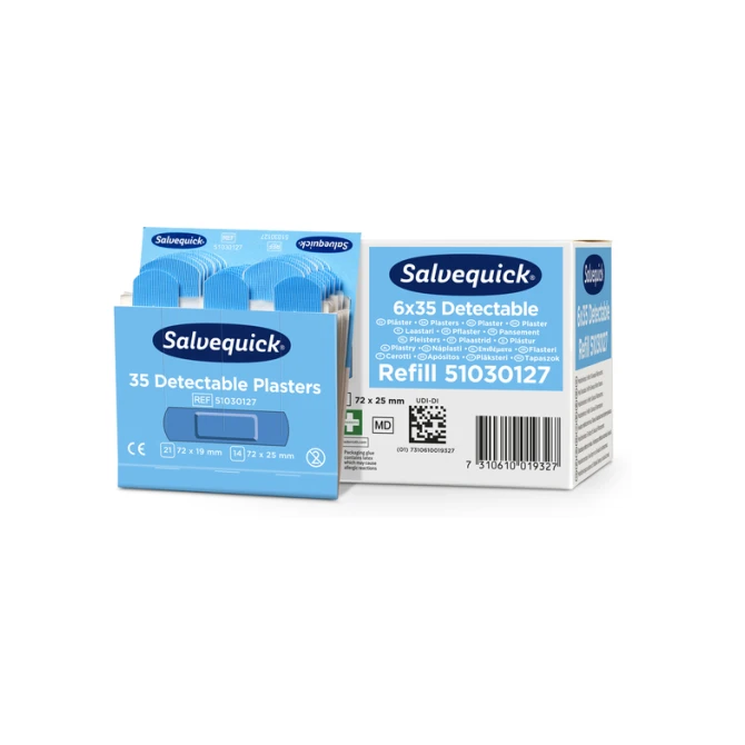 Pleisters Salvequick blauw detectabel refill 6x 35 stuks