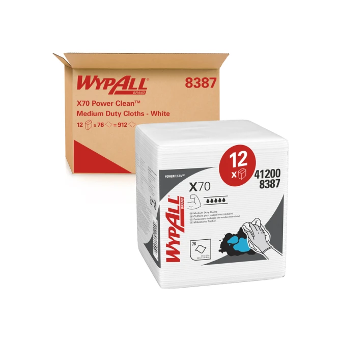 Poetsdoek WypAll X70 PowerClean 305x317mm 12x76vel wit 8387