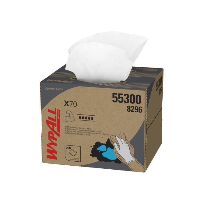 Poetsdoek WypAll X70 PowerClean 426x282mm 200vel dispenserdoos wit 8296