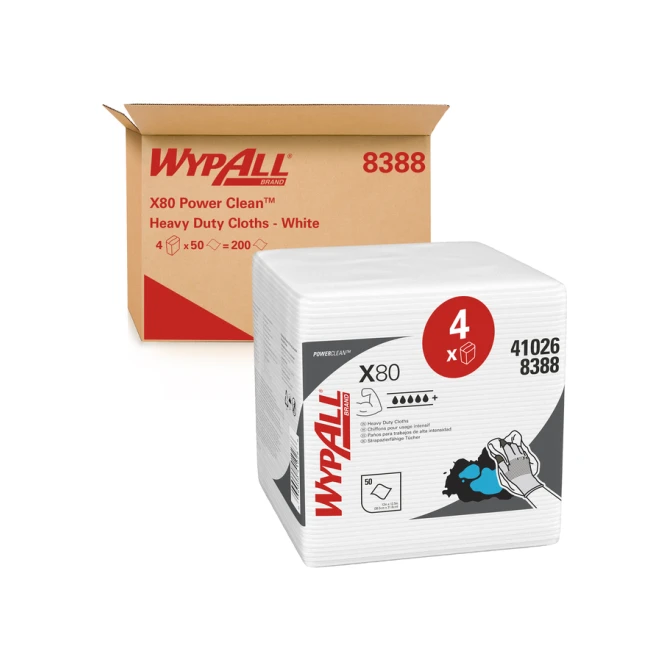 Poetsdoek WypAll X80 PowerClean 305x317mm 4x50vel wit 8388
