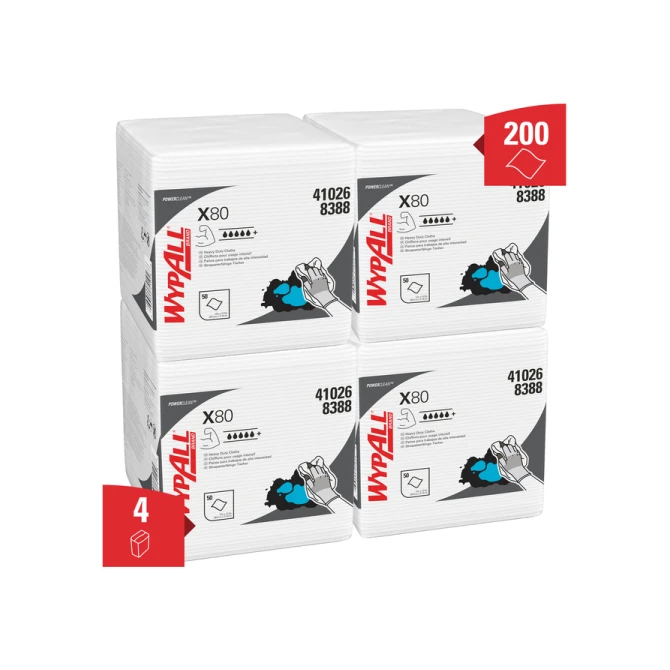 Poetsdoek WypAll X80 PowerClean 305x317mm 4x50vel wit 8388