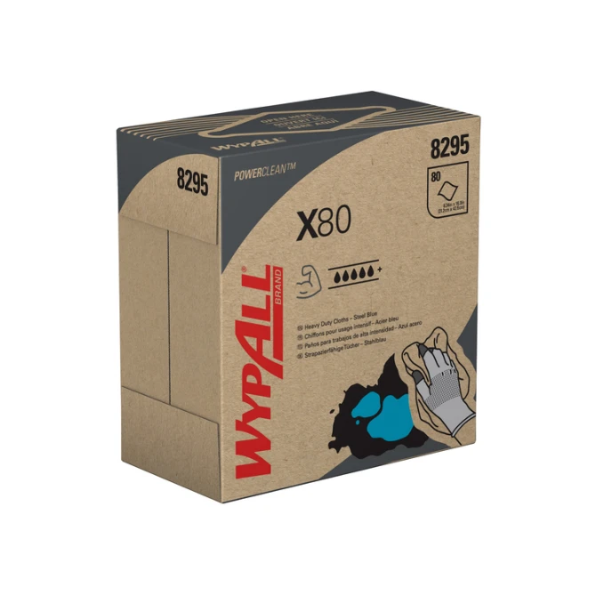 Poetsdoek WypAll X80 Powerclean 426x212mm 80vel dispenserdoos blauw 8295