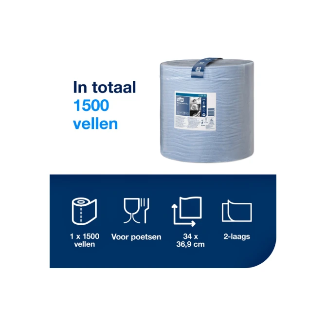 Poetspapier Tork W1 Plus Premium 2-laags 1500 vel blauw 130050