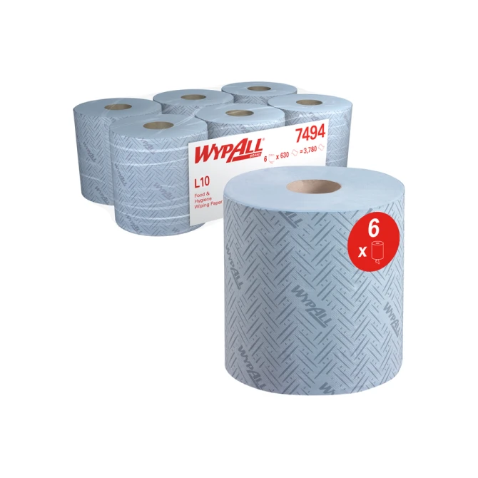 Poetspapier WypAll L10 1-laags 630 vel blauw 7494