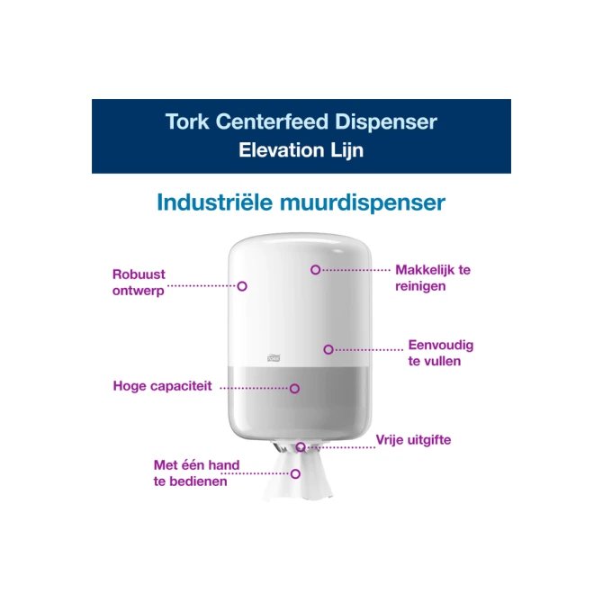 Poetspapierdispenser Tork M2 Elevation wit 559000