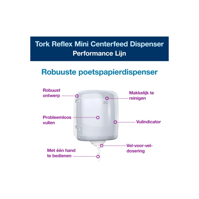 Poetspapierdispenser Tork M4 Reflex Performance wit 473190