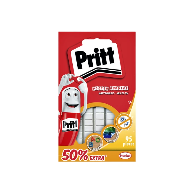 Poster Buddies Pritt dubbelzijdige kleefpads voor oa posters blister à 95 stuks 50% gratis