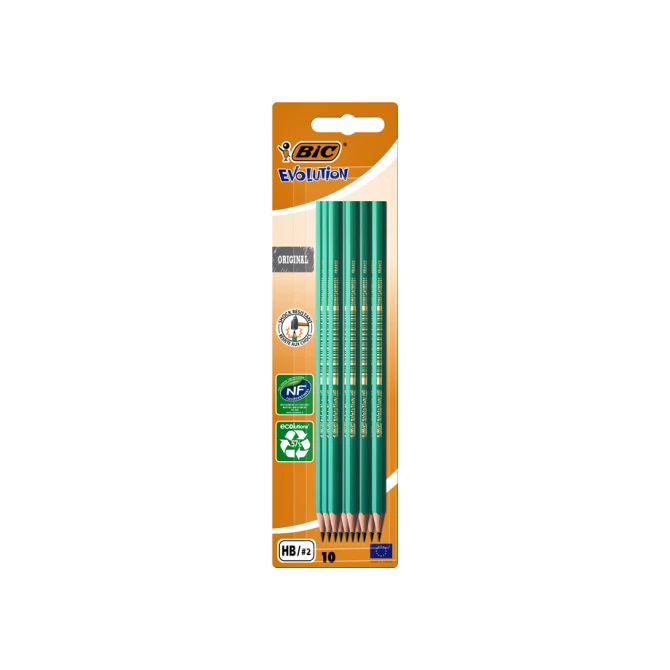 Potlood Bic Evolution ecolutions 655 zeshoekig HB blister à 10 stuks