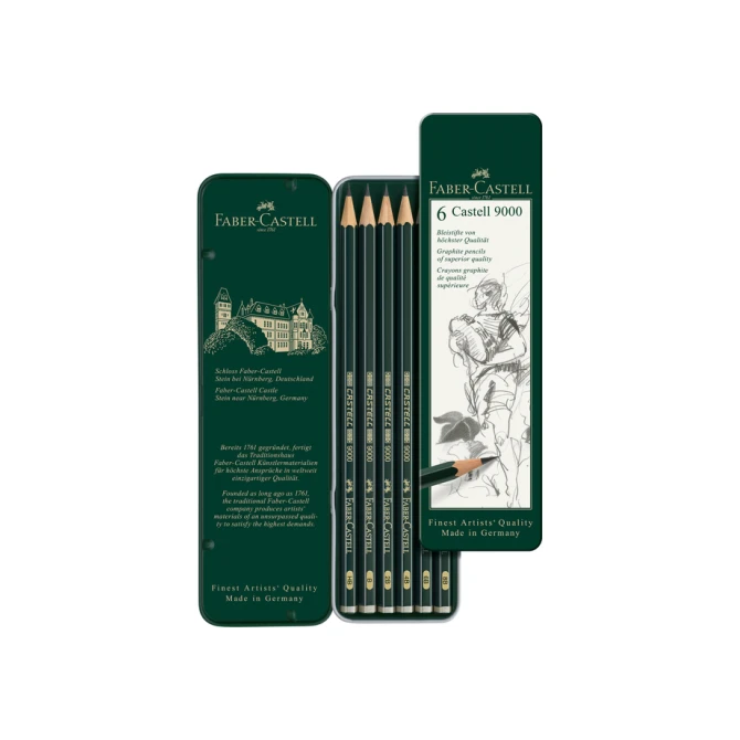 Potlood Faber-Castell 9000 6 hardheden in blik