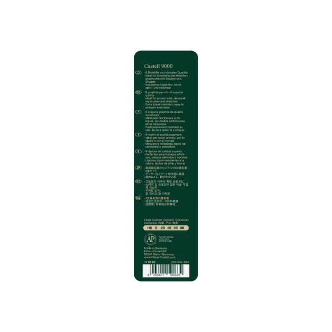 Potlood Faber-Castell 9000 6 hardheden in blik