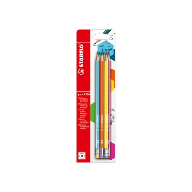 Potlood STABILO grafiet 160 HB met gumtop assorti blister à 6 stuks