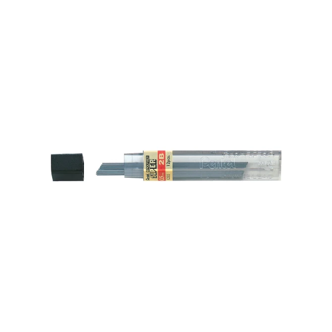 Potloodstift Pentel 2B 0.5mm zwart koker à 12 stuks
