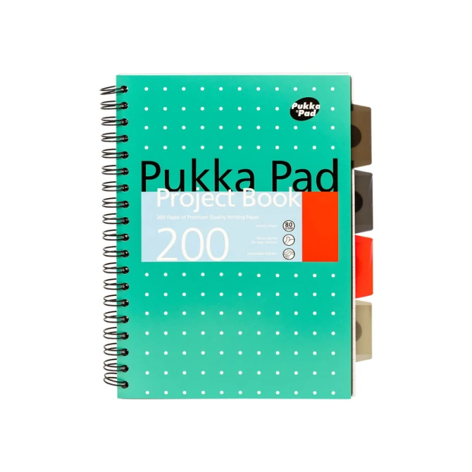 Projectboek Pukka Pad Metallic B5 lijn 4-tabs 200 pagina's 80gr groen