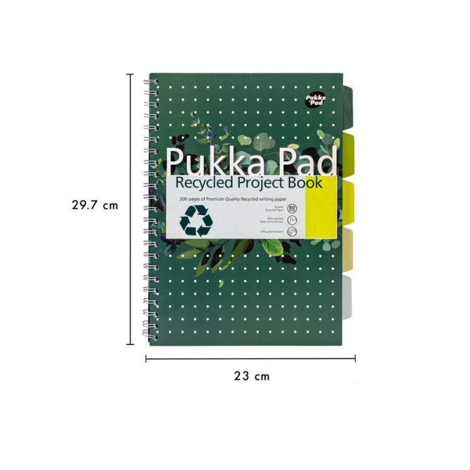 Projectboek Pukka Pad Recycled A4 lijn 5-tabs 4-gaats 200 pagina's 80gr groen