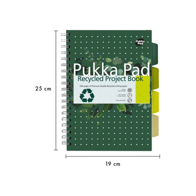 Projectboek Pukka Pad Recycled B5 lijn 4-tabs 200 pagina's 80gr groen