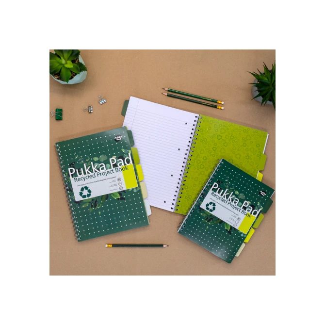 Projectboek Pukka Pad Recycled B5 lijn 4-tabs 200 pagina's 80gr groen
