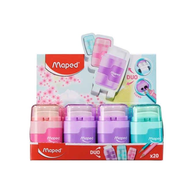 Puntenslijper Maped Connect 2gaats met gum display á 20 stuks pastel assorti