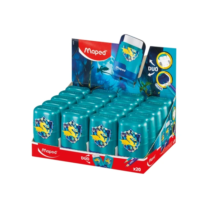Puntenslijper Maped Connect Dragon 2-gaats met gum display a 20 stuks blauw