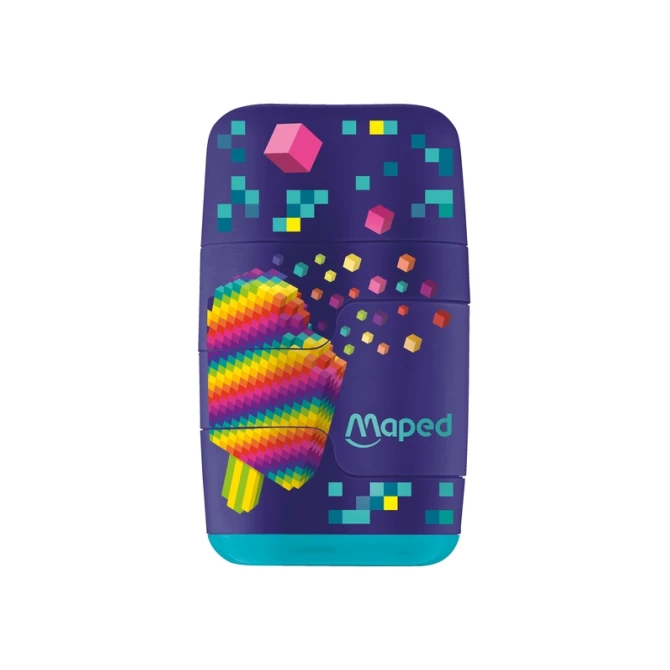Puntenslijper Maped Pixel Party Connect 2-gaats met gum display à 20 stuks
