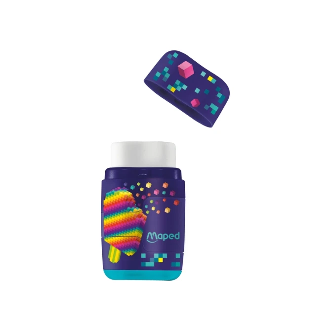 Puntenslijper Maped Pixel Party Connect 2-gaats met gum display à 20 stuks