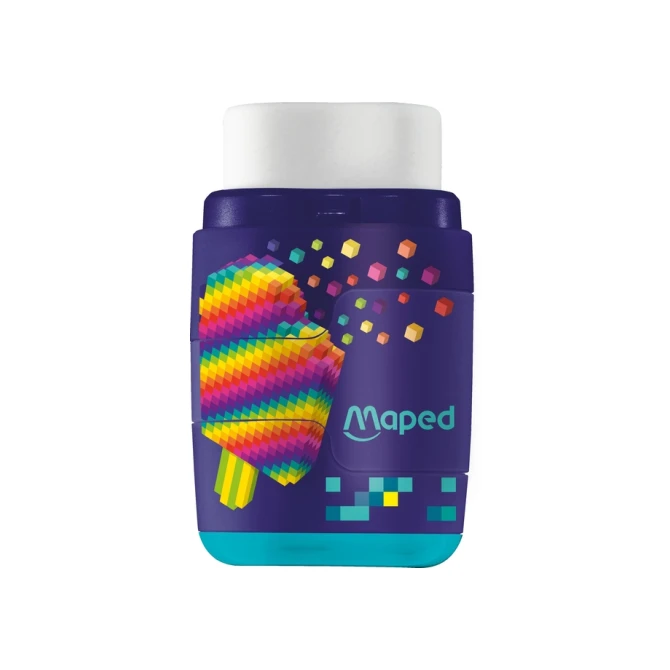Puntenslijper Maped Pixel Party Connect 2-gaats met gum display à 20 stuks