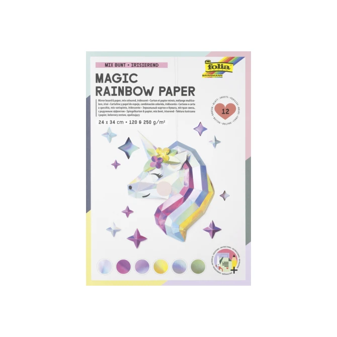 Regenboogpapier en karton Folia 24x34cm 120gr en 250gr 12 vel 6 tinten