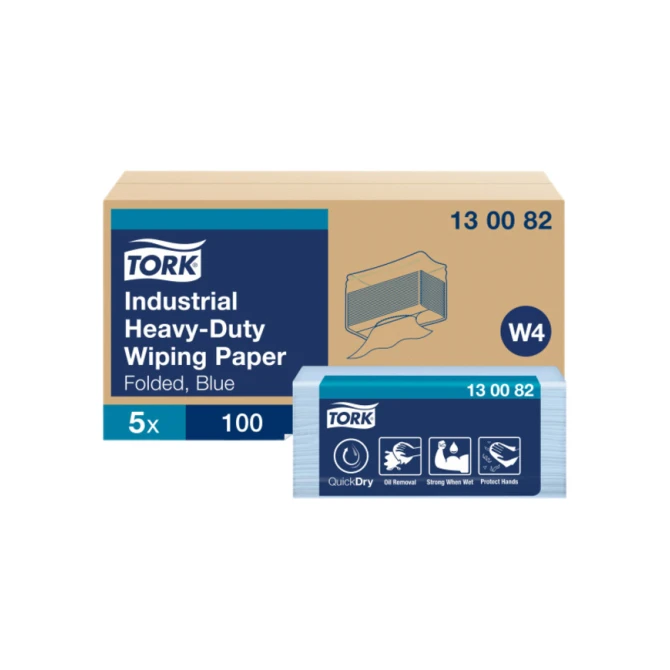 Reinigingsdoek Tork W4 Premium Industrial Heavy-Duty gevouwen 3-laags 5x100 vel blauw 130082