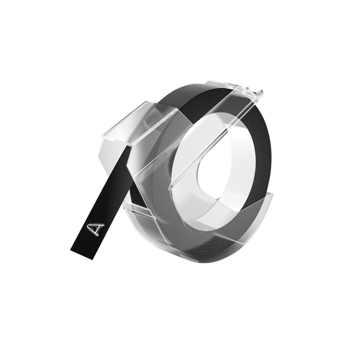 Reliëftape Dymo embossing plastic 9mm wit op zwart