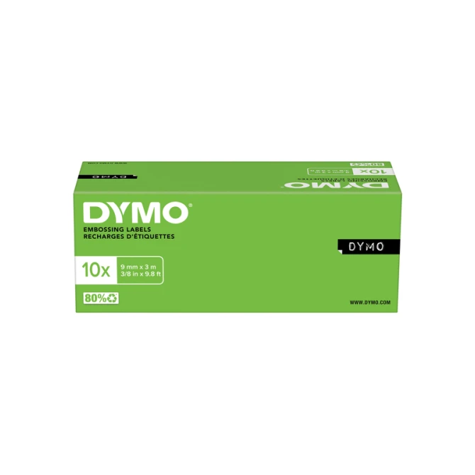 Reliëftape Dymo embossing plastic 9mm wit op zwart