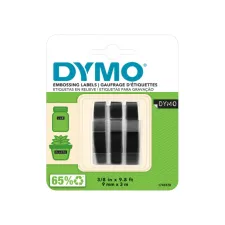 Reliëftape Dymo embossing plastic 9mm zwart op wit 3 stuks