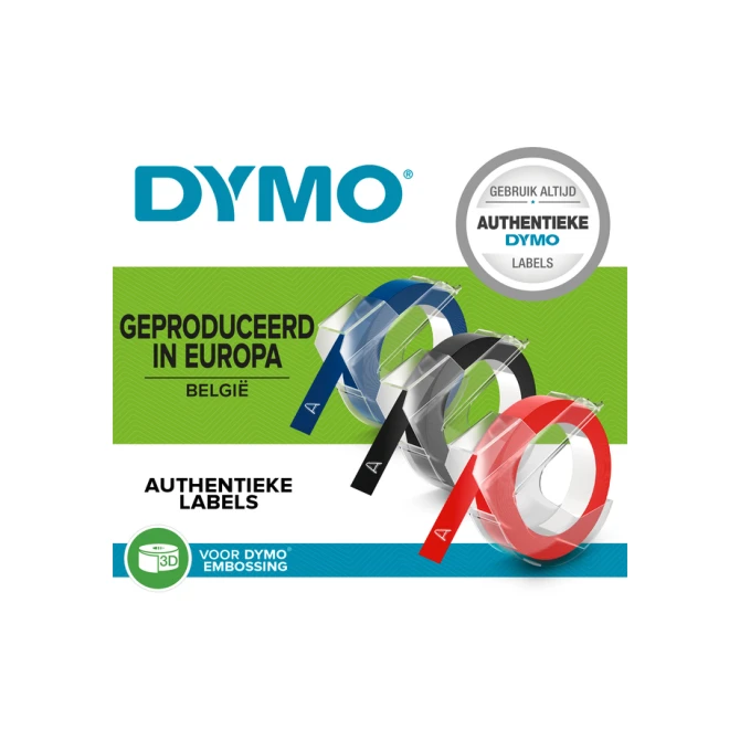 Reliëftape Dymo embossing vinyl 9mm assorti 3 stuks