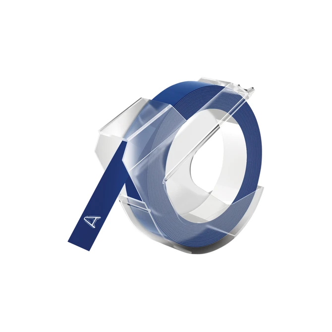 Reliëftape Dymo embossing vinyl 9mm wit op blauw