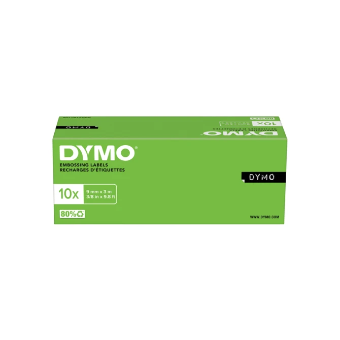 Reliëftape Dymo embossing vinyl 9mm wit op blauw