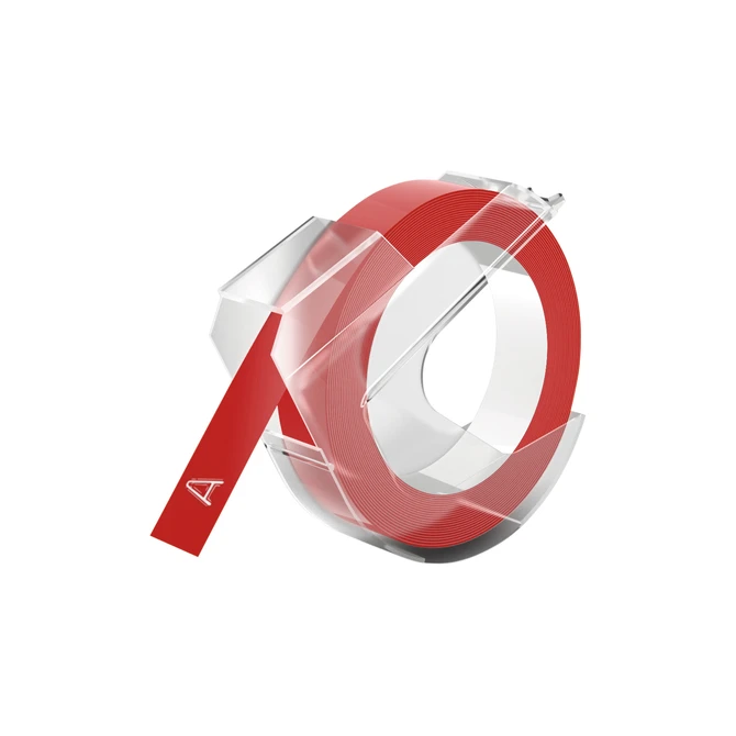 Reliëftape Dymo embossing vinyl 9mm wit op rood