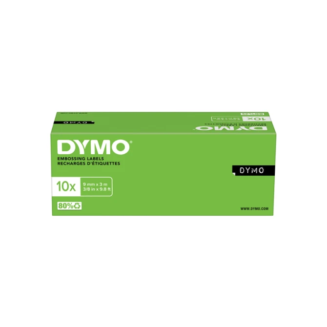 Reliëftape Dymo embossing vinyl 9mm wit op rood