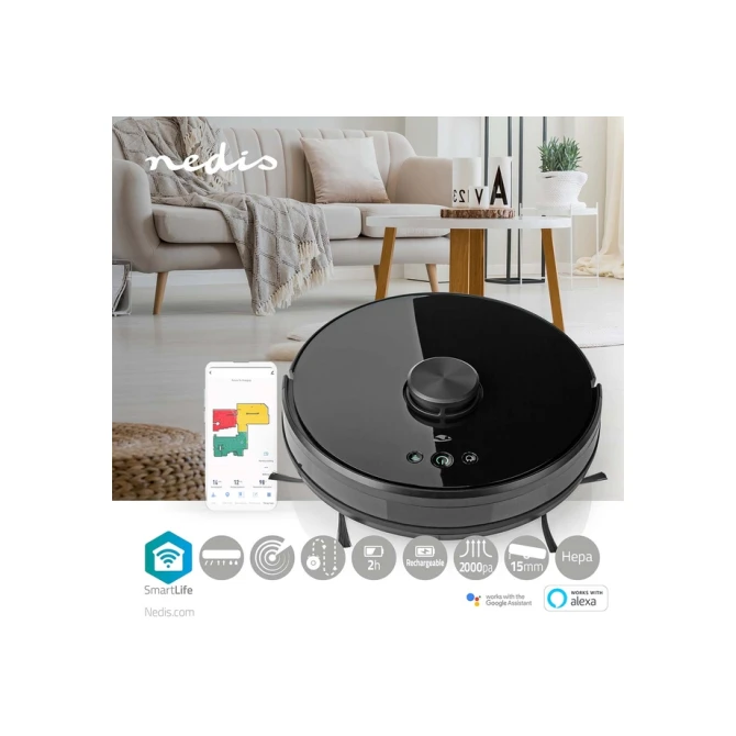 Robotstofzuiger Nedis Smartlife wifi laser 3-in-1 zwart