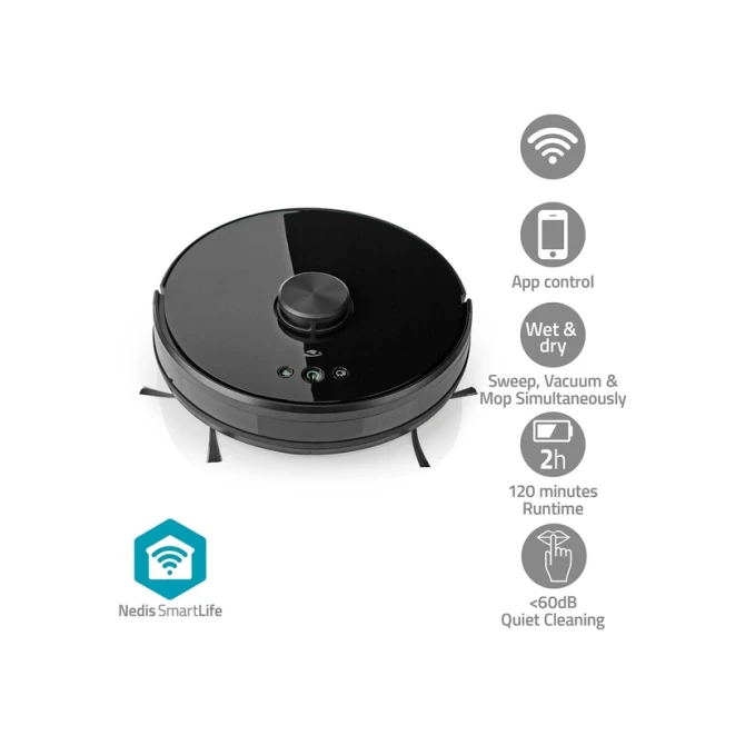 Robotstofzuiger Nedis Smartlife wifi laser 3-in-1 zwart