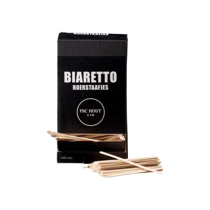 Roerstaafjes Biaretto hout 11cm 2000 stuks