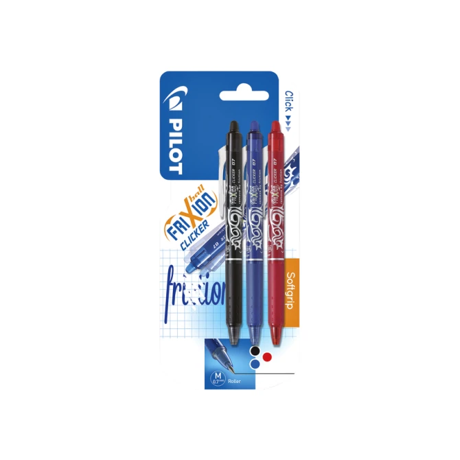 Rollerpen PILOT friXion clicker medium assorti blister à 3 stuks