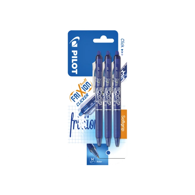 Rollerpen PILOT friXion clicker medium blauw blister à 3 stuks