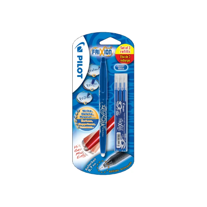 Rollerpen PILOT friXion medium blauw blister à 1 stuk + 3 vullingen