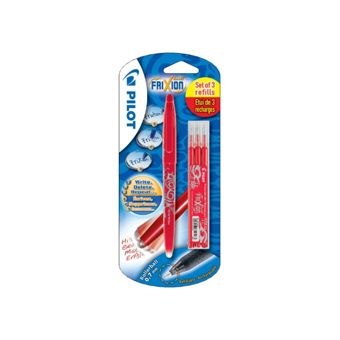 Rollerpen PILOT friXion medium rood blister à 1 stuk + 3 vullingen