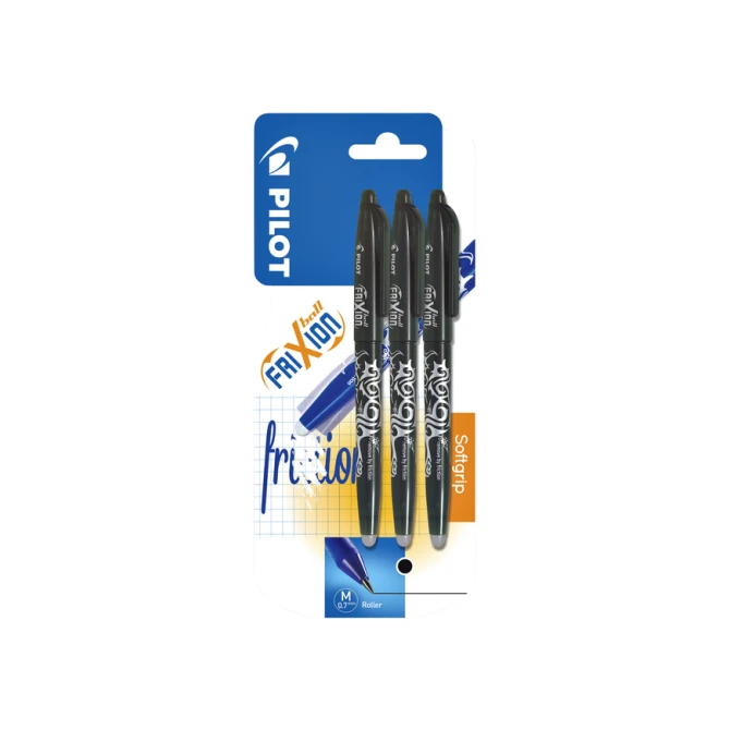 Rollerpen PILOT friXion medium zwart blister à 3 stuks