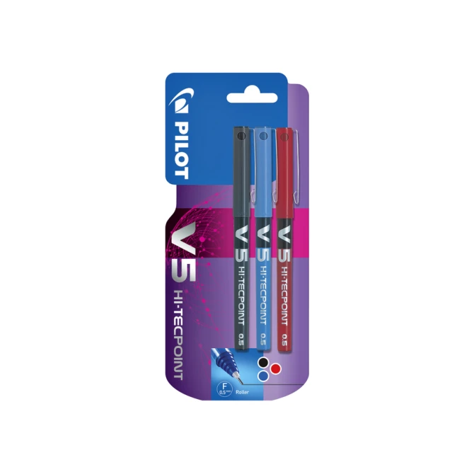 Rollerpen PILOT V5 fijn assorti blister à 3 stuks