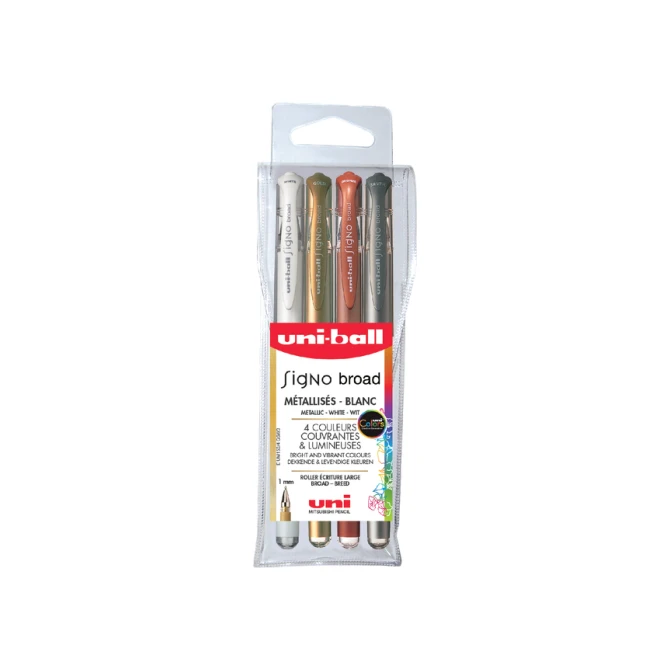 Rollerpen Uni-ball Signo breed metallic assorti etui à 4 stuks