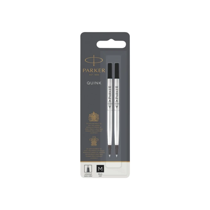 Rollerpenvulling Parker Quink medium zwart blister à 2 stuks
