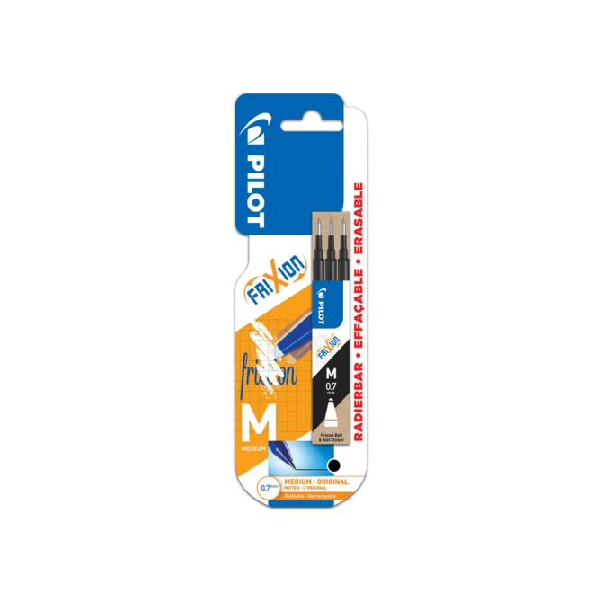 Rollerpenvulling Pilot friXion medium zwart blister à 3 stuks