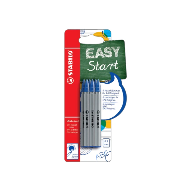 Rollerpenvulling STABILO Easyoriginal fijn blauw blister à 6 stuks