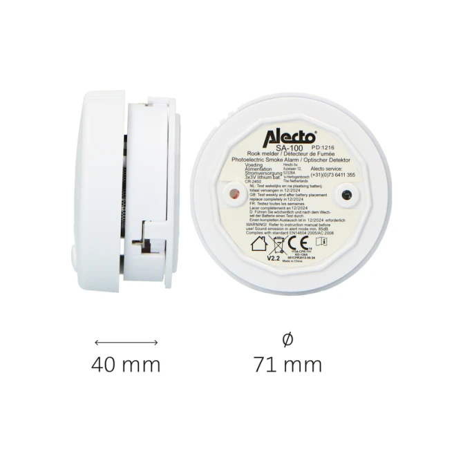 Rookmelder Alecto mini 2 stuks met 5 jaar batterij SA102 wit